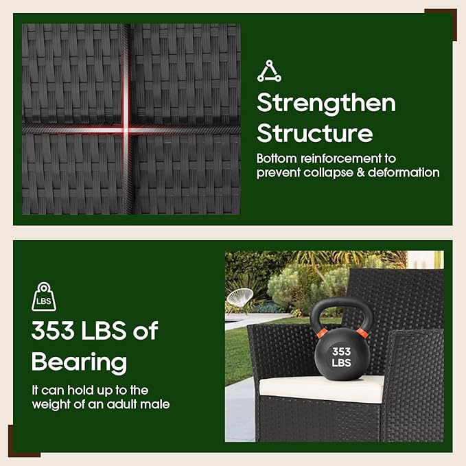 FDW | 4-Piece Patio Furniture Set | Black | Outdoor Wicker Furniture - Image 4