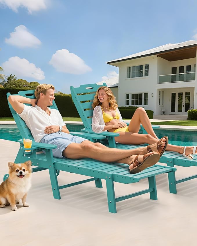 Carauci Lounge Chair Outdoor Set of 2, HDPE Chaise Lounge - Image 2