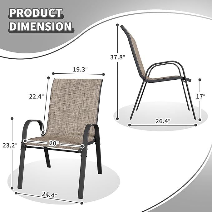 Patio Dining Chairs Set of 2, Outdoor Stackable Dining Chairs High Back - Image 3