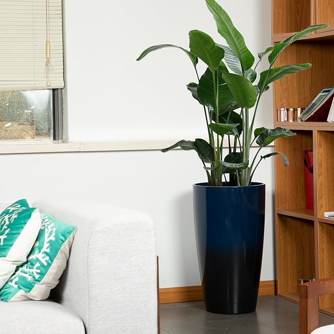 Set of 2 Lightweight Ceramic-Look Tall Planter, 21 inch Large Plastic Planter - Image 8