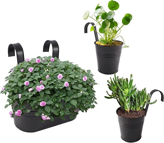 HowRU Metal Iron Flower Pots for Railing Fence Hanging Bucket Pots and Hanging - Image 5