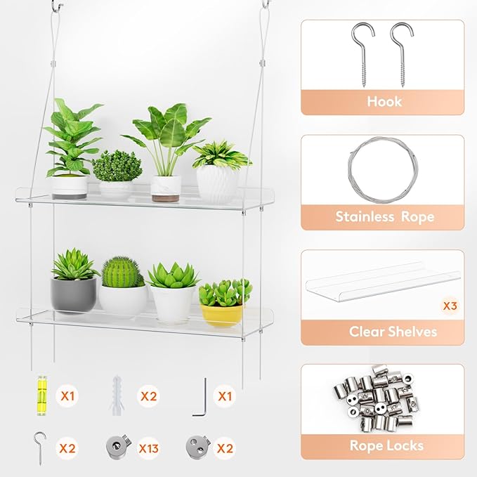 Lifewit 3-Tier Window Plant Shelves 15", Acrylic Adjustable Hanging Floating - Image 5