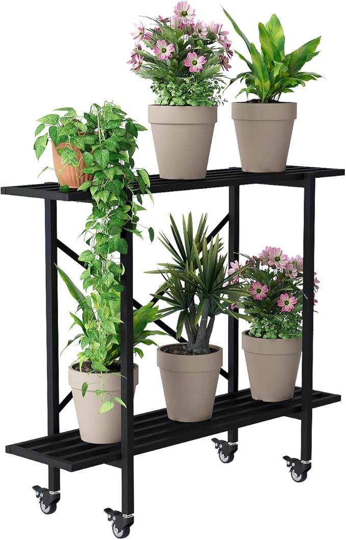 Zhongma 2 Tier Metal Sturdy Narrow Plant Stand by Zhongma