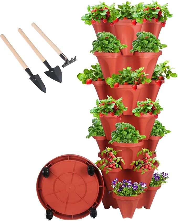 GameXcel Vertical Planter 7 Tier Stackable Planters Garden Planters Strawberry by GameXcel