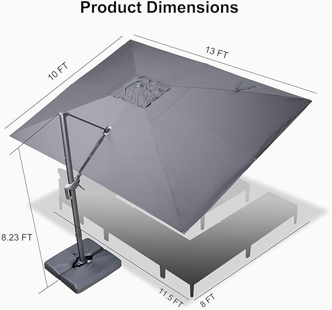 PURPLE LEAF Patio Umbrella 10' X 13' Rectangle Cantilever Umbrella Large - Image 9