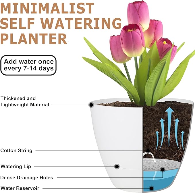 Plant Pots 12/10/9 Inch Self Watering Pots, Plastic Flower Pots, Nursery - Image 4