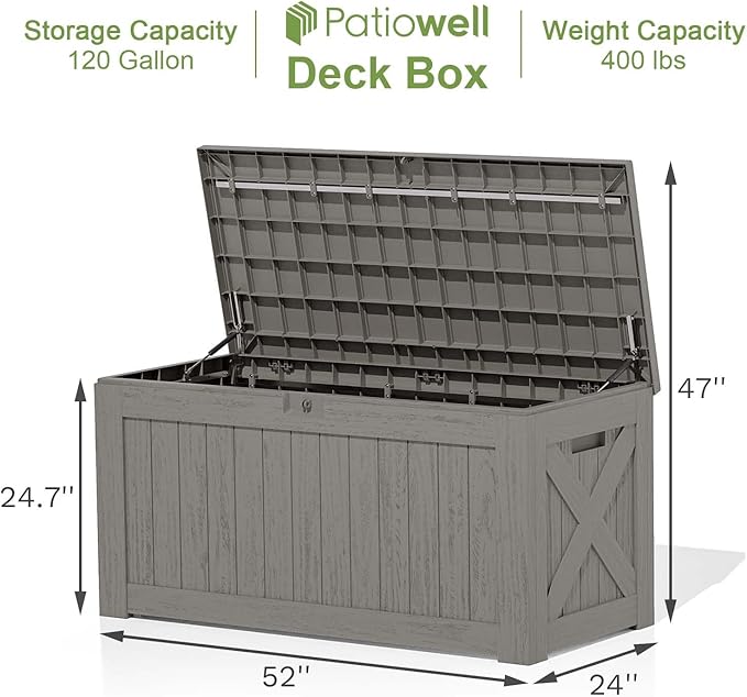 Patiowell 120 Gallon Large Deck Box, Outdoor Lockable Storage Box - Image 4