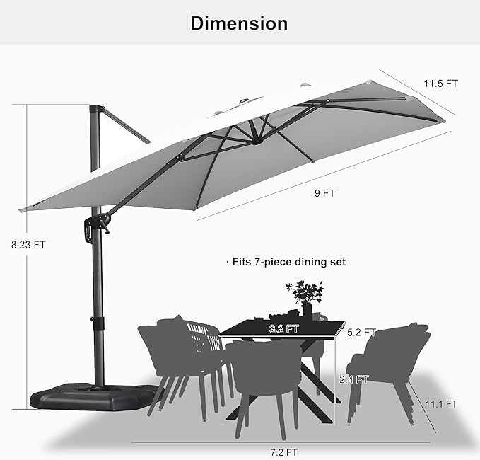 PURPLE LEAF 9' X 11.5' Patio Umbrella Outdoor Cantilever Rectangle Umbrella - Image 9