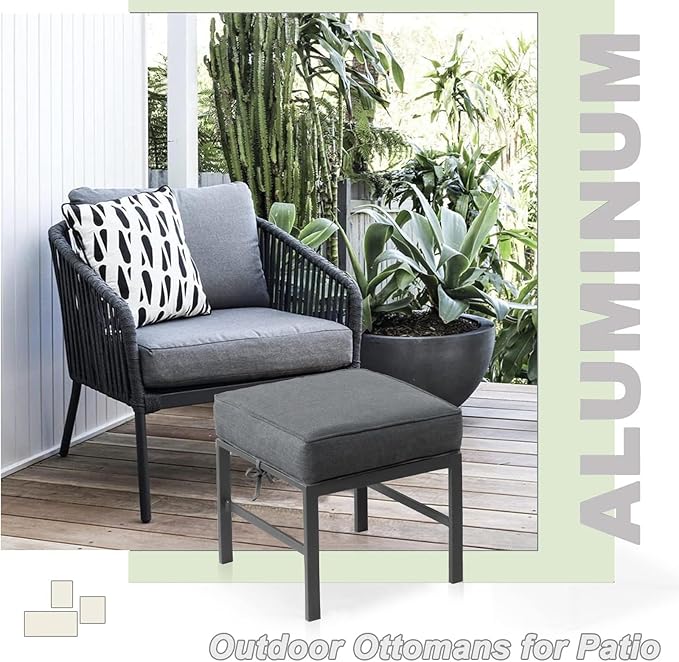 2 Pieces Outdoor Ottomans for Patio, No-Assembly Aluminum Outdoor Patio - Image 8