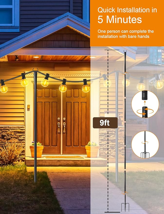 4 Pack String Light Poles for Outside, Thickened Metal Christmas Lights Hanger - Image 8