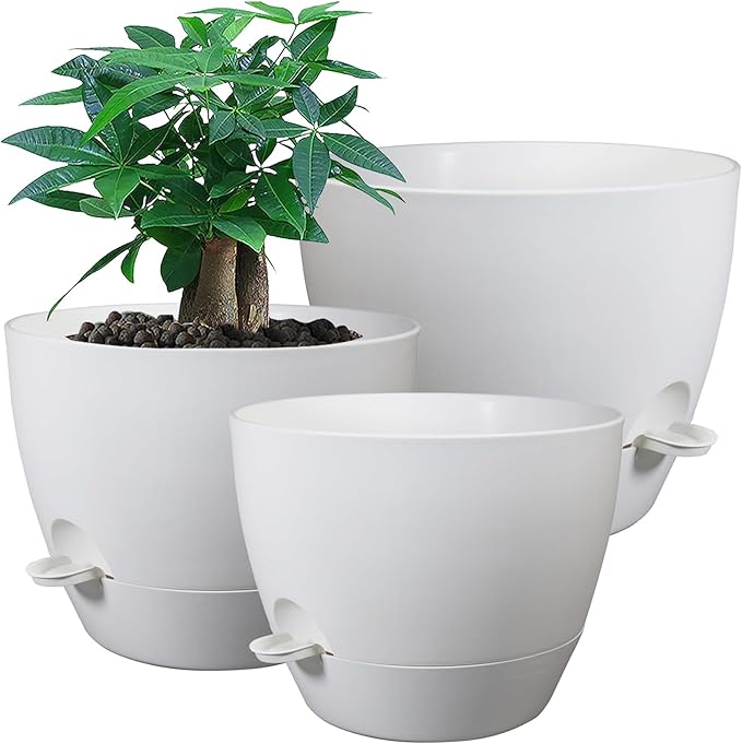 Large Self Watering Pots, 12/10/9 Plastic Planters by UOUZ