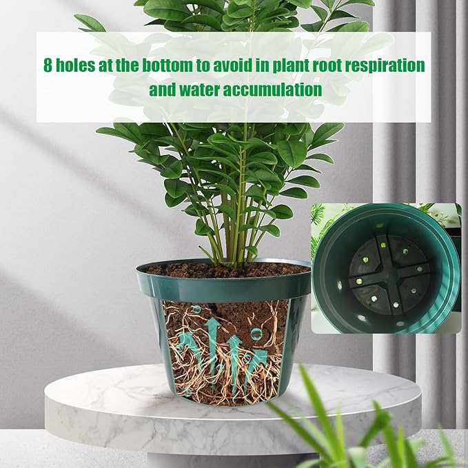 10 Pack Green Plastic Planter Pots, 10 Inch Thick - Image 5