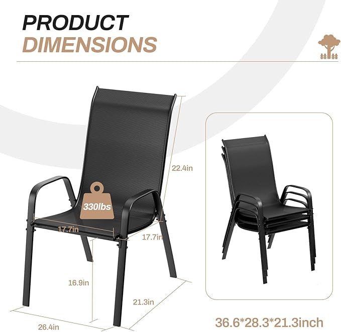 TLSUNNY Patio Chairs, Stackable Textilene Outdoor Dining Furniture - Image 3