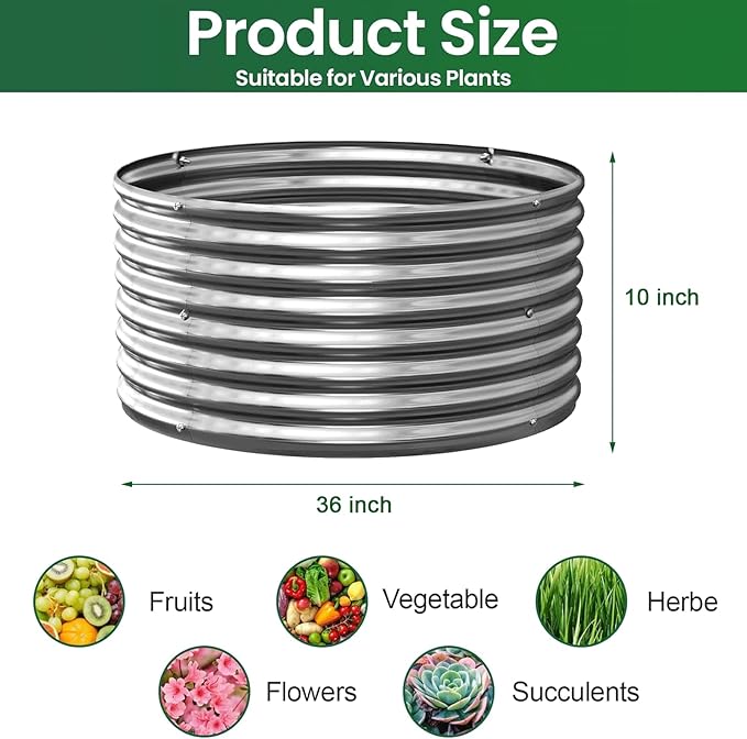 4 Pack 3x3FT Round Corrugated Galvanized Steel Raised Garden Bed Outdoor - Image 2