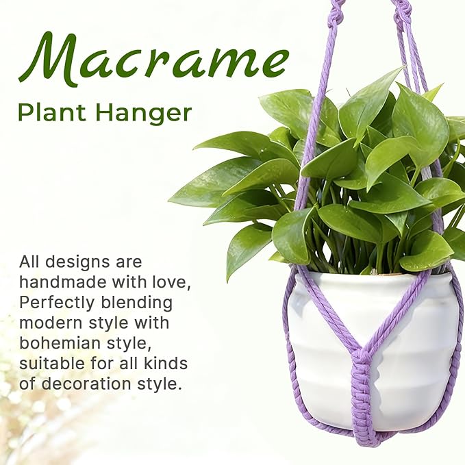 Macrame Plant Hanger, Wood Beads Cotton Hanging Planter Holder - Image 2