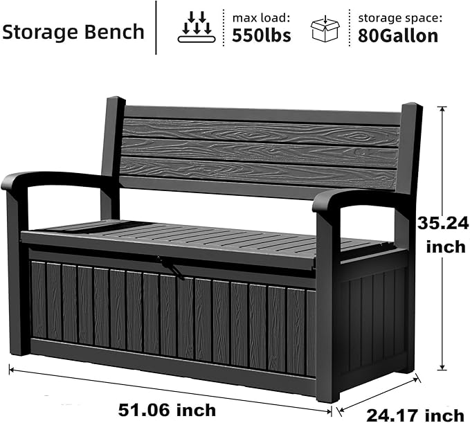 DRATO 75 Gallon Storage Bench Deck Box Outdoor Indoor, Lockable Durable - Image 2