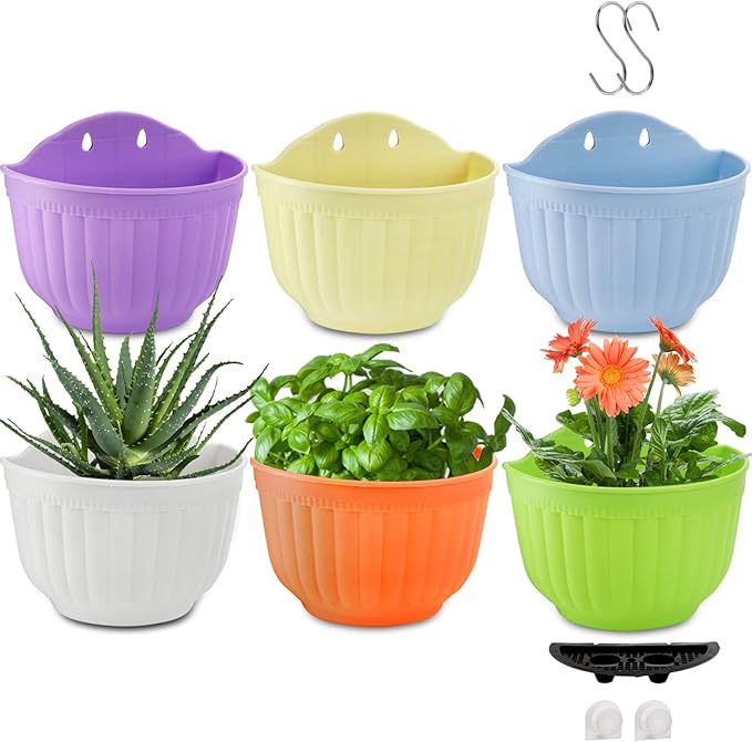 DEAYOU 6 Pack Wall Planter Hanging Flower Pot, Window Hang Indoor Outdoor Plant by DEAYOU