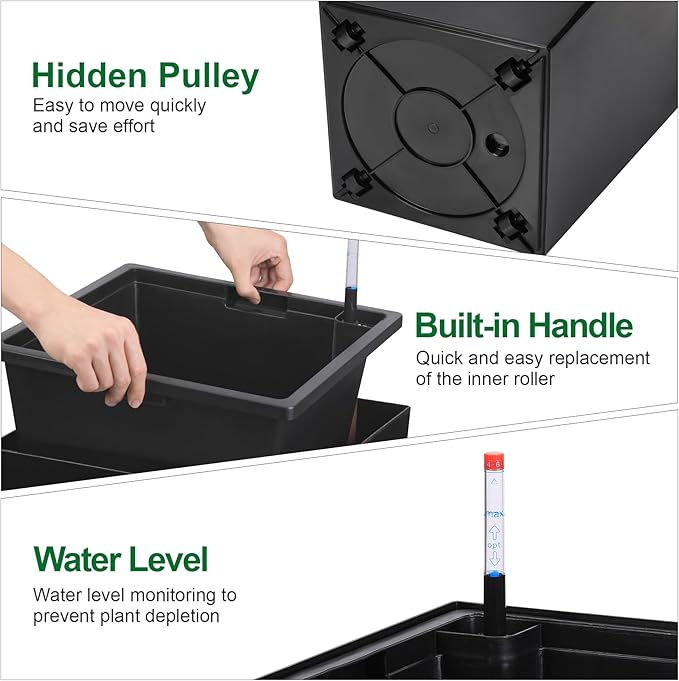 30 Inch Tall Self Watering Planters Set of 2, Outdoor Plant Pots - Image 4