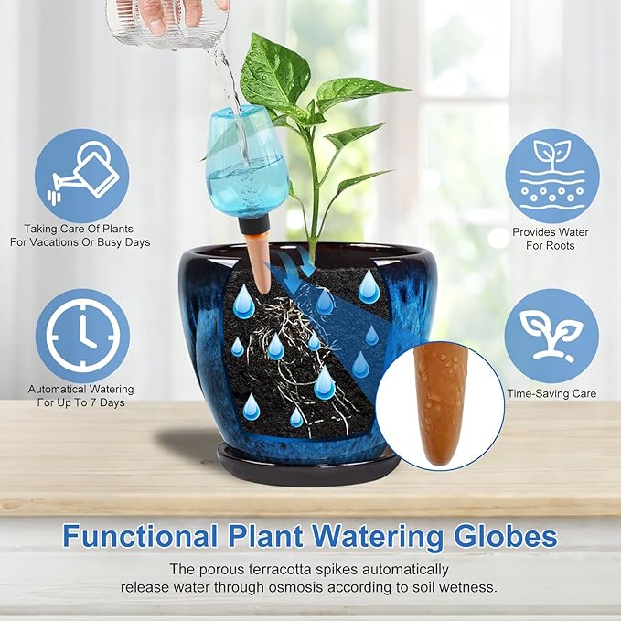 Ceramic Pots for Plant with Self Watering Globes, 10 inch Planters for Indoor - Image 3