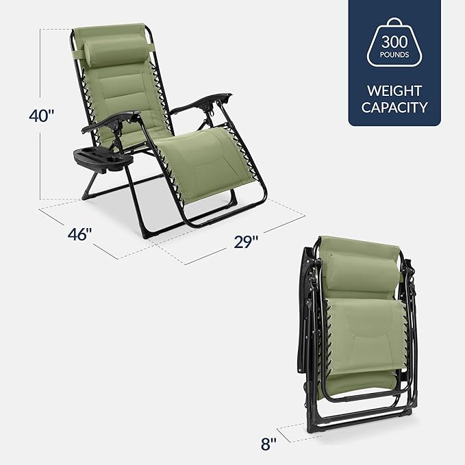 Best Choice Products Oversized Padded Zero Gravity Chair, Folding Outdoor Patio - Image 2