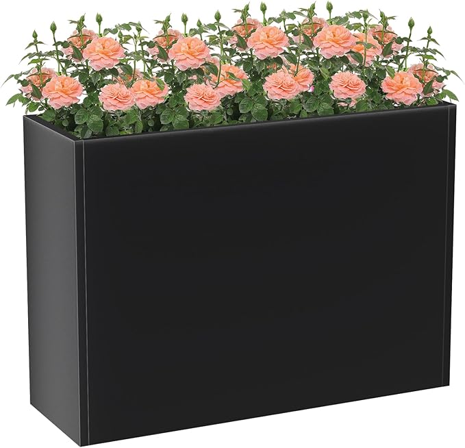 Metal Large Planter Box 30" L x 12" W x 24" H, Heavy Duty Tall Rectangle by Baotree
