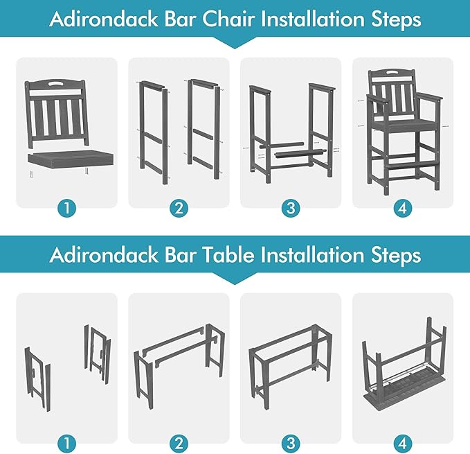 Ciokea Outdoor Bar Height Table Set of 5, Heavy-Duty All-Weather HDPE Patio Bar - Image 9