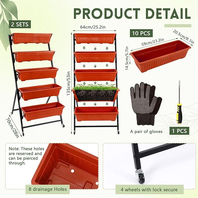2 Pack 5-tier Vertical Garden Planter 4.5 ft Tall Raised Garden Bed - Image 2
