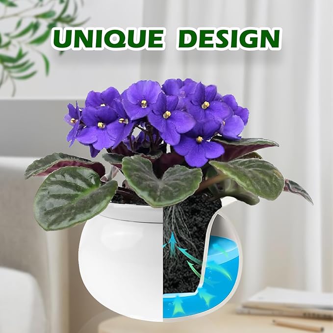 BUYMAX African Violet Pots, 6 inch Ceramic Easy Self Watering Plant Pot - Image 2