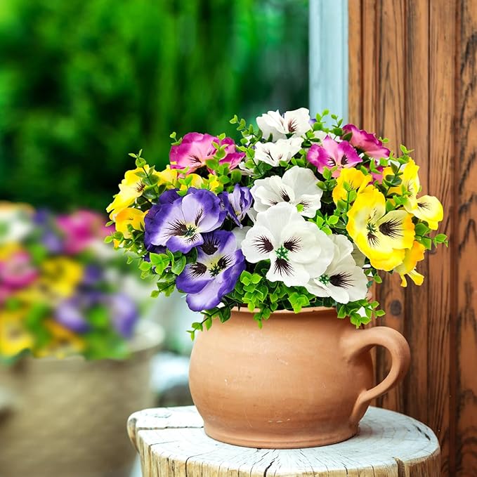 Pansies Artificial Flowers for Outdoors UV Resistant 12 Bundles Silk Pansy - Image 5
