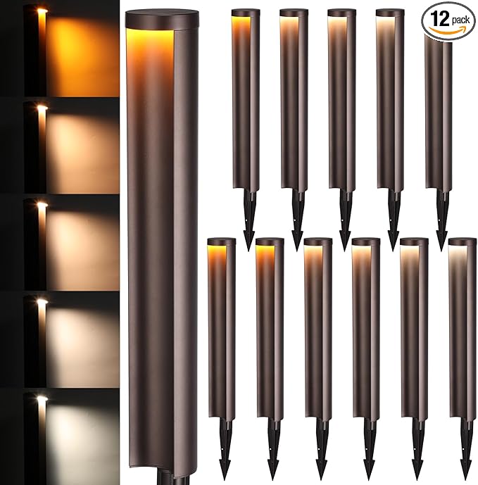 LEONLITE 12-Pack 5CCT Low Voltage Pathway Lights, 5W 12-24V Wired LED Landscape by LEONLITE