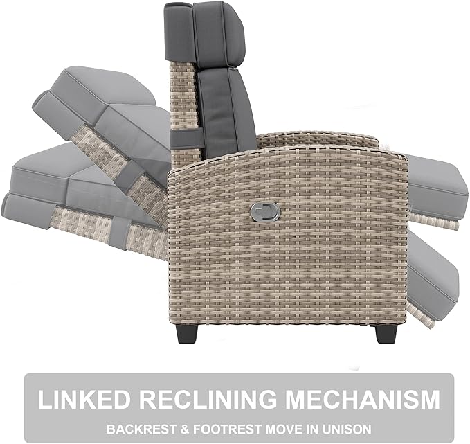 Towallmark Adjustable Rattan Recliner Chair, Patio Lounge Chairs - Image 7