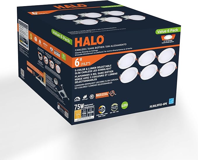 HALO HLB 6 in LED Recessed Lighting Canless Dimmable Wet Location Selectable - Image 9