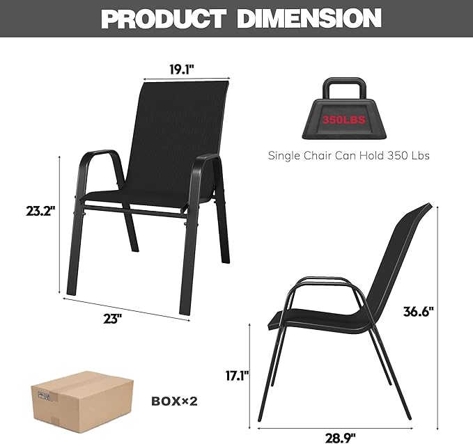 Patio Chairs Set of 4, Stackable Outdoor Dining Chairs - Image 7