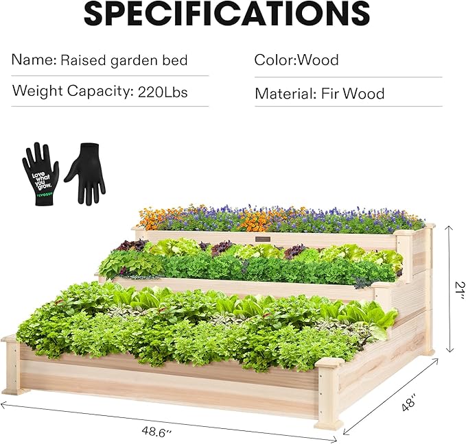 VIVOSUN 3-Tier Wooden Raised Garden Bed, Outdoor Wood Planter Kit - Image 3