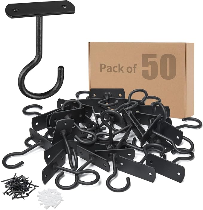 50Pack Ceiling Hooks Bulk for Hanging Plants Black 2.5in by QualityEfficiency