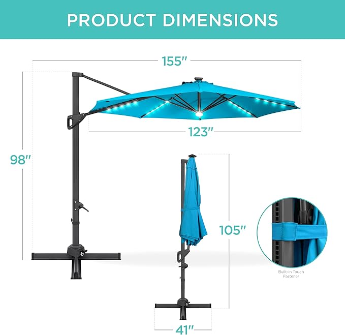 Best Choice Products 10ft Solar LED Cantilever Patio Umbrella, 360-Degree - Image 7