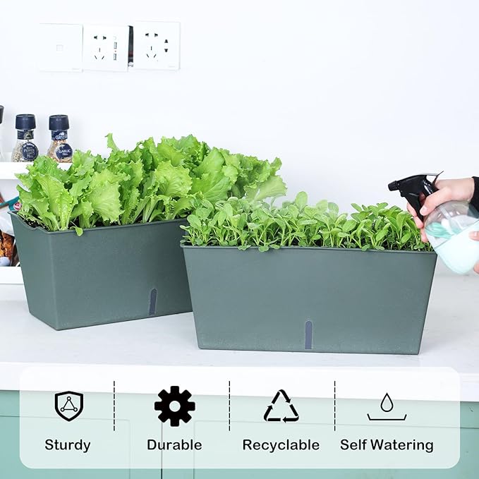 Window Box Planter 6 Pcs, 16.5 Inches Self Watering Rectangle Flower Plant Pots - Image 3