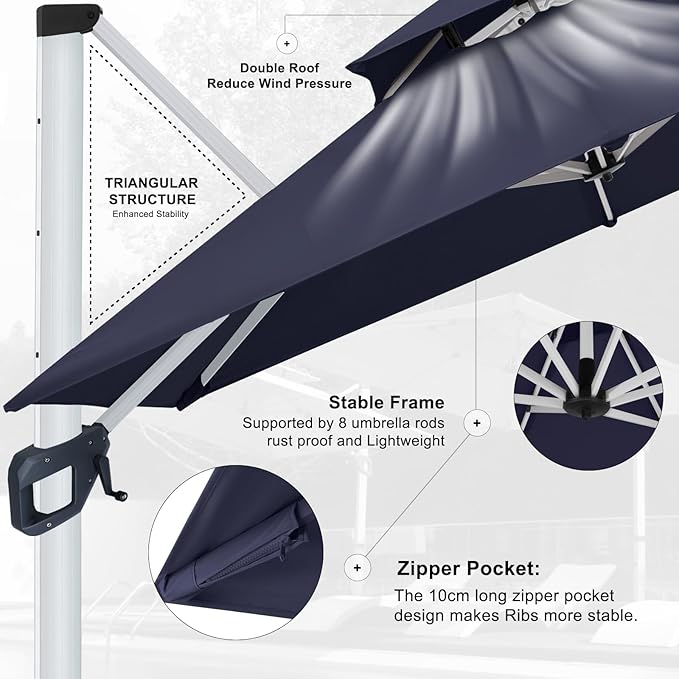 ABCCANOPY Patio Umbrella Cantilever Double Top Outdoor Offset Umbrella - Image 6