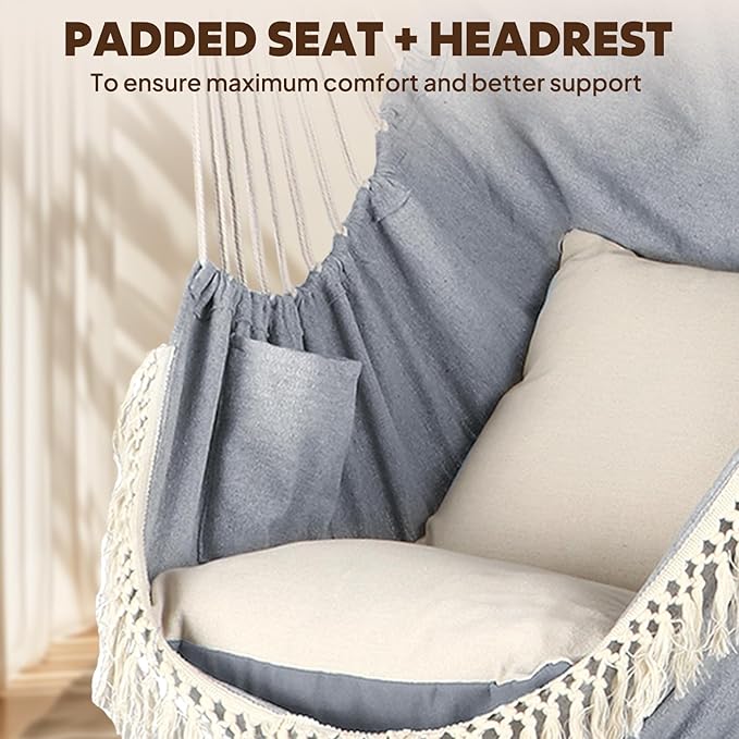 Chihee Hammock Chair 4.9ft x 3.9ft Max 500 Lbs Widen Hanging Swing 2 Cushions - Image 6