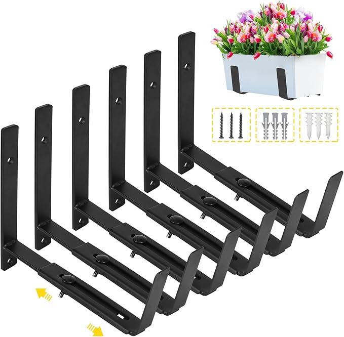 LukLoy Window Planter Box Brackets, 6 Pack Adjustable Heavy Duty Wall Mount by LukLoy