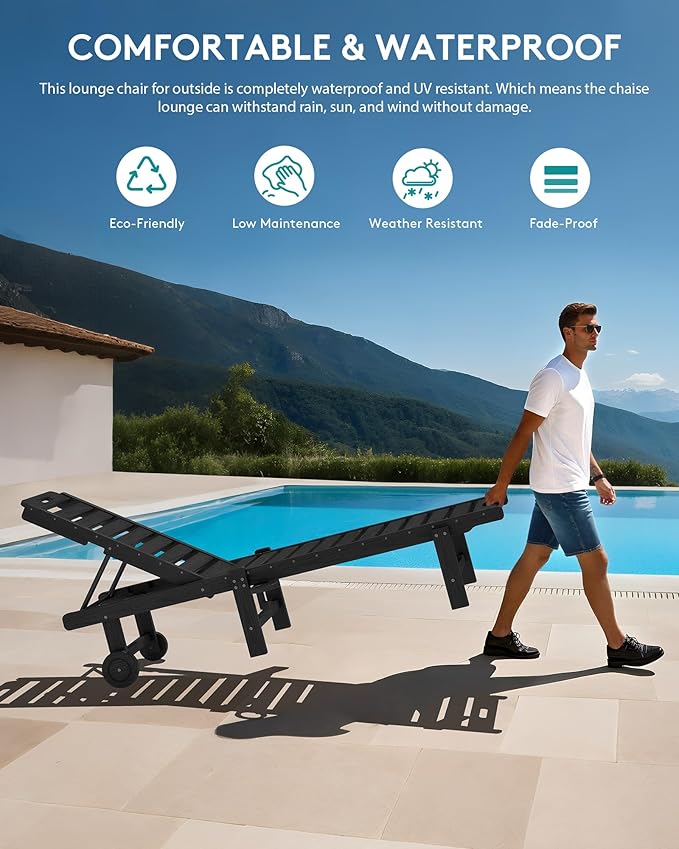 SERWALL Patio Chaise Lounge Chair Set of 4, HDPE Outdoor Lounge Chair - Image 6