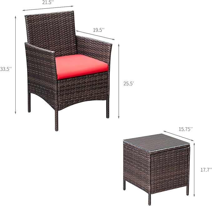 Greesum 3 Pieces Patio Furniture Sets Outdoor PE Rattan Wicker Chairs - Image 7