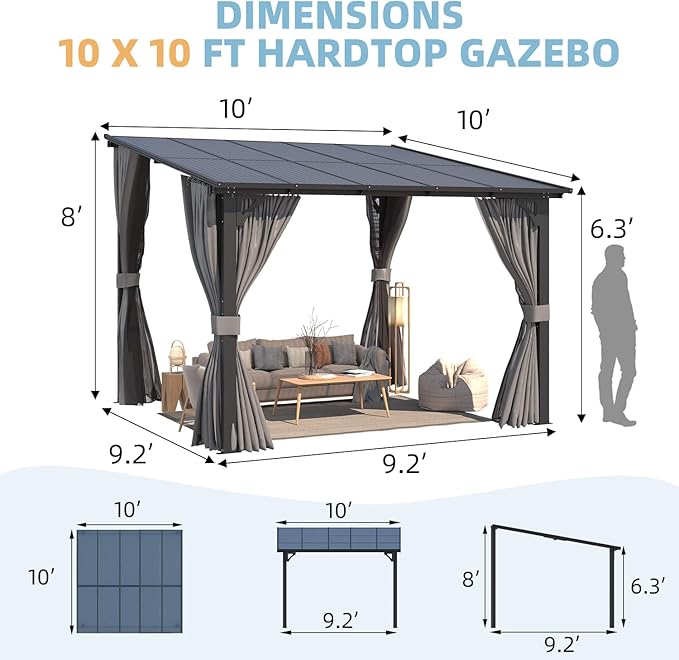 AECOJOY 10’ x 10’ Gazebo, Wall Mounted Gazebos Pergola - Image 6