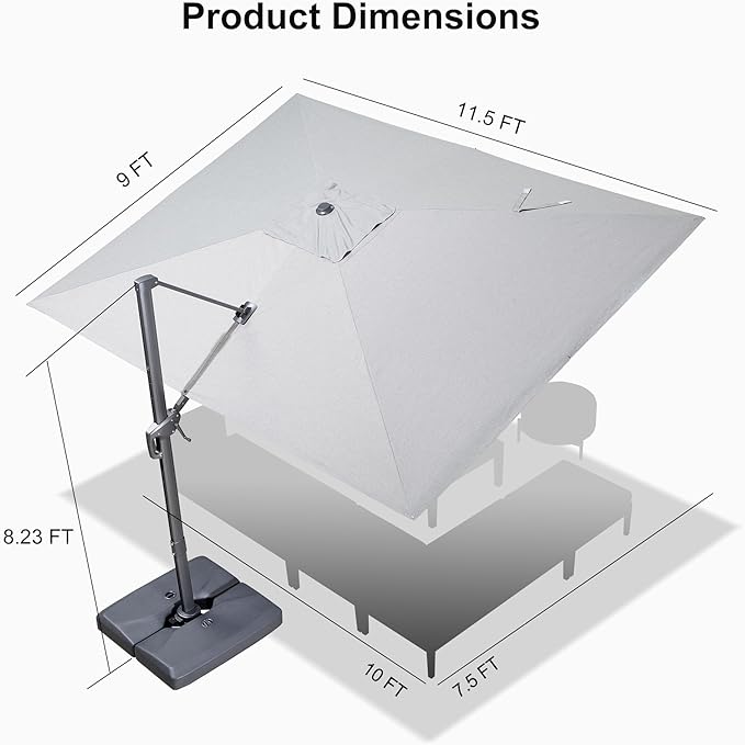 PURPLE LEAF 9' X 11.5' Rectangle Cantilever Umbrella - Image 9