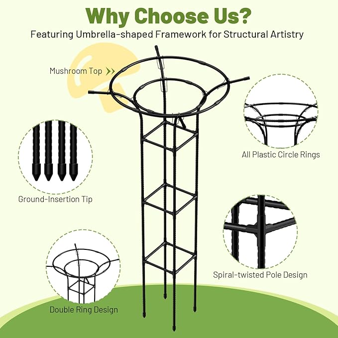 Garden Trellis for Climbing Plants Outdoor, 65 Inch Mushroom Top Trellis for - Image 4
