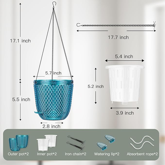 QCQHDU Self Watering Hanging Pots, 2 Pack 5.7 Inch Hanging Planters - Image 3