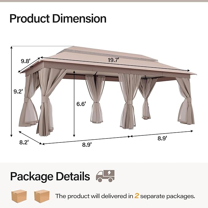 LAUSAINT HOME Semi-Permanent Outdoor Patio Gazebo 10'x20', Heavy Duty Party - Image 3