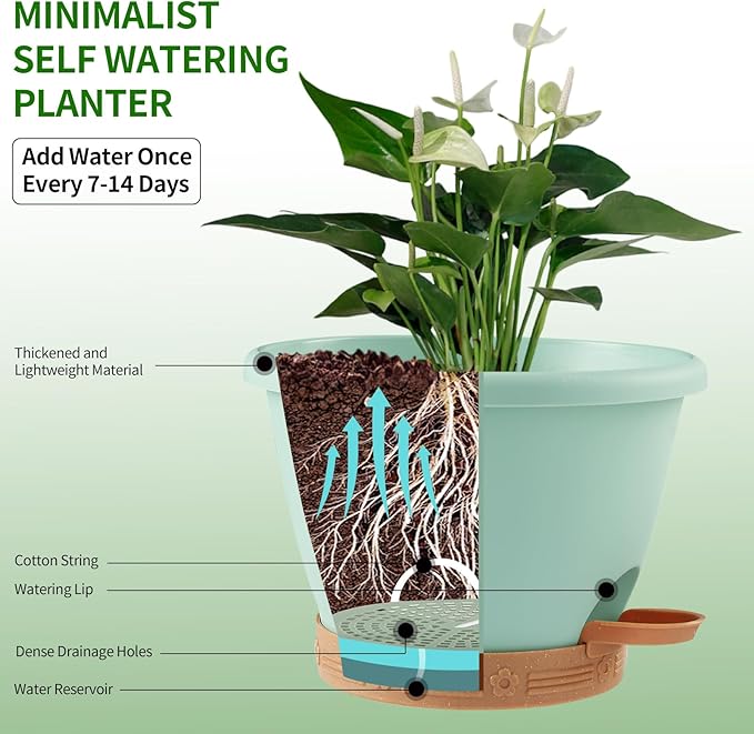 Plant Pots, Flower Pots for Indoor/Outdoor Plants, Self Watering Plastic - Image 2