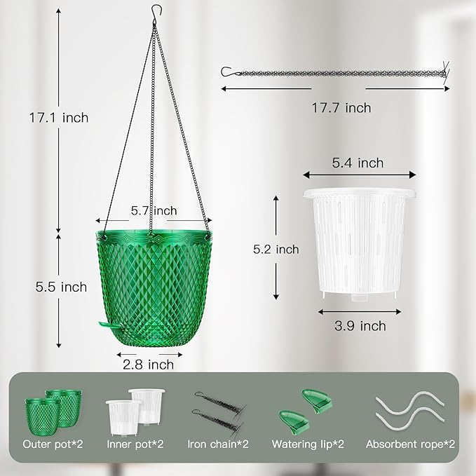 QCQHDU Self Watering Hanging Pots, 2 Pack 5.7 Inch Hanging Planters - Image 3