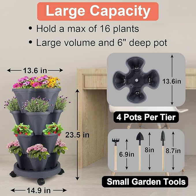 Vertical Planter 4 Tier Stackable Planters Garden Planters Strawberry Herb - Image 8
